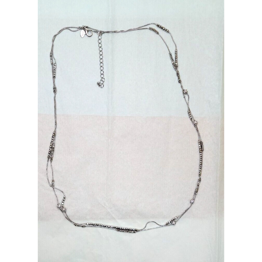 Chico's Silver Tone Double Layer Rhinestone Balls Adjustable Clasp Necklace 21"